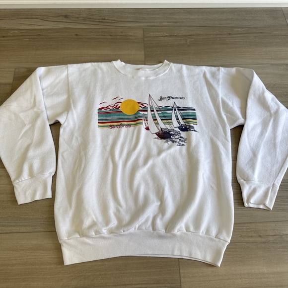 Vintage San Fransico Cali Sweatshirt Size M/L Sailing Nautical 90s Crewneck - Picture 1 of 8